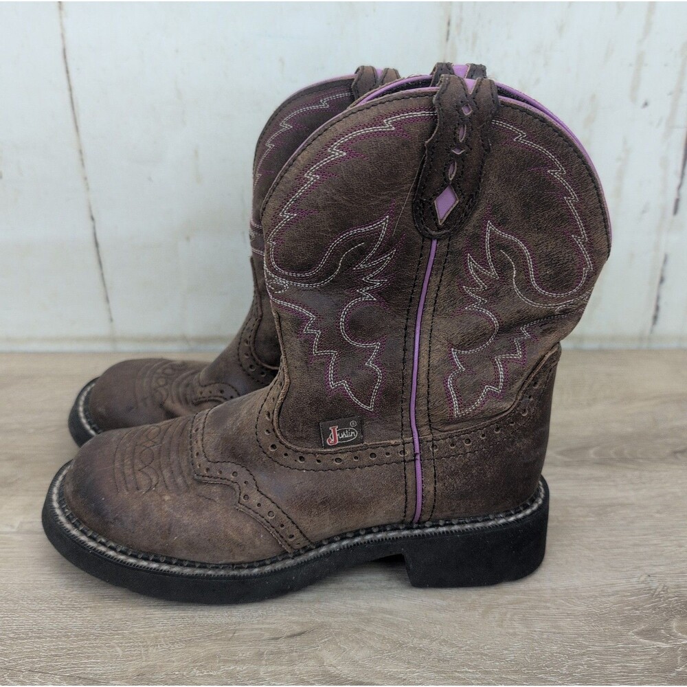 Justin Gypsy L9903 Brown Leather Pink Stitch Western Cowboy Boots Women’s 6B